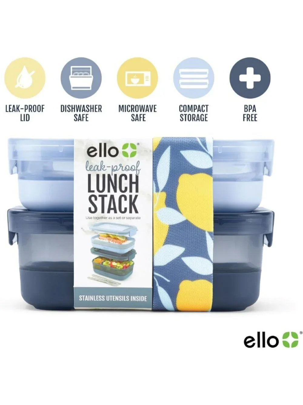 2-Pack Bento Box Lunch Containers - Airtight, Leak-Proof, BPA-Free, Microwave